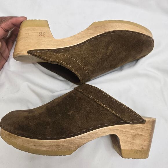 NEW Sven VintageY2K Brown Suede Heeled Slip On Swedish Mule Wooden Clogs 7.5 - Picture 10 of 12